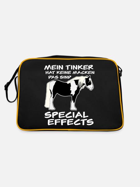 Irish Tinker Reiten Pferd Pferde - Retro Tasche - Schwarz/Gold - Hinten