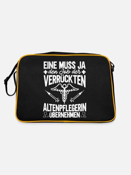 Altenpflegerin Altersheim Altenpflege Geschenk - Retro Tasche - Schwarz/Gold - Hinten