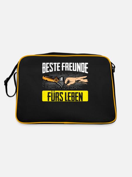 Beste Freunde Baggerfahrer Baggern Bagger Geschenk - Retro Tasche - Schwarz/Gold - Hinten