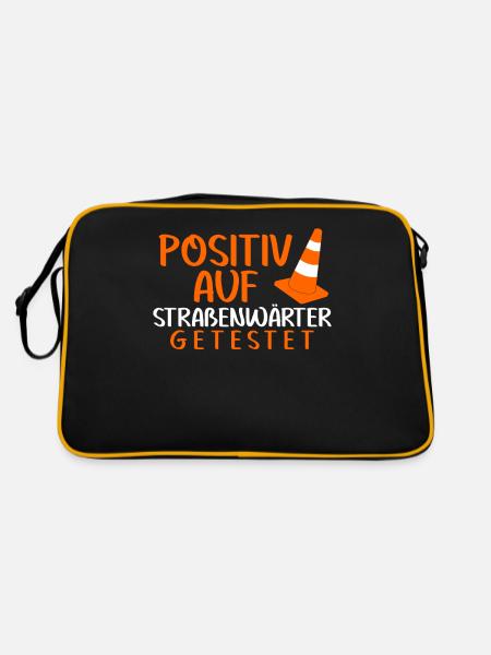 Straßenwärter Positiv Bauhof Straßenbau - Retro Tasche - Schwarz/Gold - Hinten