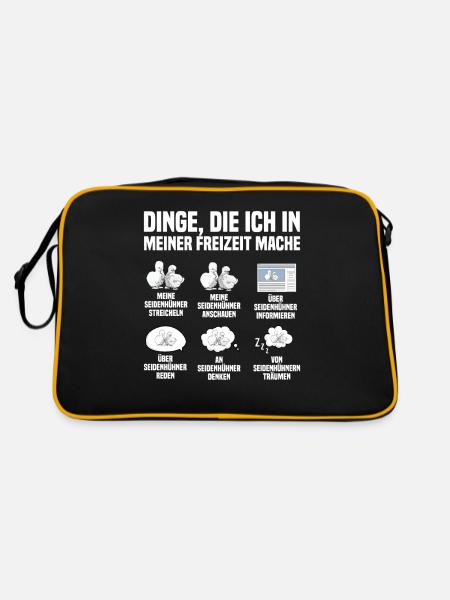 Seidenhuhn Silkie Chicken Huhn Hühner Geschenk - Retro Tasche - Schwarz/Gold - Hinten