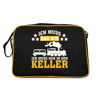 Modellbahner Spruch Modelleisenbahn - Retro Tasche - Schwarz/Gold - Hinten