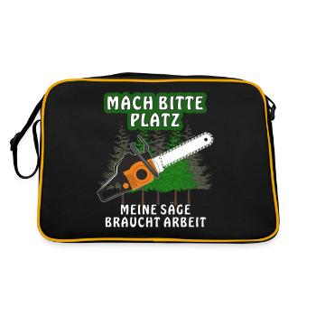 MOTORSÄGE MACH BITTE PLATZ - Retro Tasche - Schwarz/Gold - Hinten