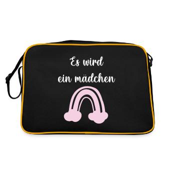 Es wird ein Mädchen! - Retro Tasche - Schwarz/Gold - Hinten