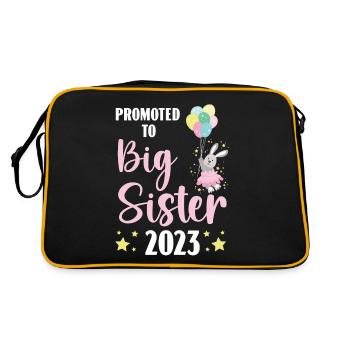 Befördert zur großen Schwester 2023 Schwesterchen - Retro Tasche - Schwarz/Gold - Hinten