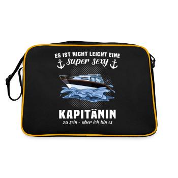 Kapitänin Boot Kapitän Frau Kapitänsfrau - Retro Tasche - Schwarz/Gold - Hinten