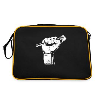 Plumber Wrench in Fist, Proud Plumber - Retro Bag - black/gold - Back