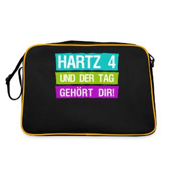 Arbeitsamt Hartz IV Arbeitslos Gehalt - Retro Tasche - Schwarz/Gold - Hinten
