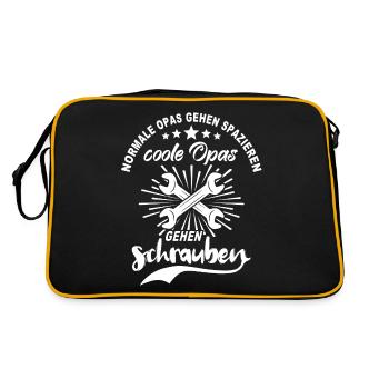 Schrauber Opa Schrauben Autoschrauber Grossvater - Retro Tasche - Schwarz/Gold - Hinten