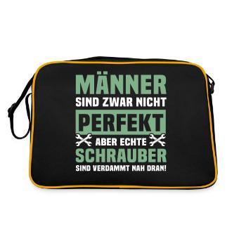 Schrauber Männer Autoschrauber Sprüche - Retro Tasche - Schwarz/Gold - Hinten