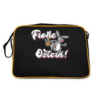 Frohe Ostern Geschenk Osterhase - Retro Tasche - Schwarz/Gold - Hinten