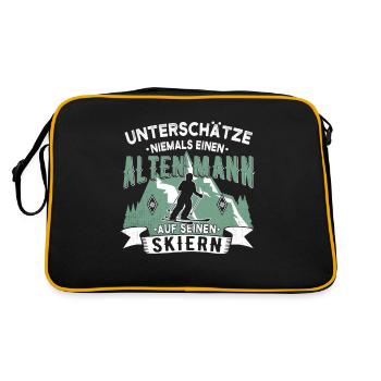 Alter Mann auf Skiern Lustige Ski Sprüche Geschenk - Retro Tasche - Schwarz/Gold - Hinten