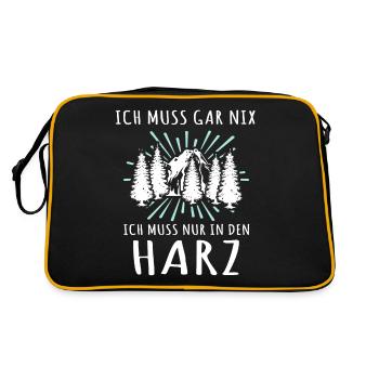 Harz Urlaub Harzer - Retro Tasche - Schwarz/Gold - Hinten