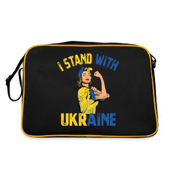I Stand With Ukraine Women Support Ukraine Flag - Retro Tasche - Schwarz/Gold - Hinten