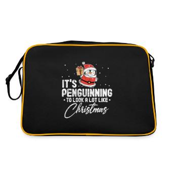 Pinguin Weihnachten - Retro Tasche - Schwarz/Gold - Hinten