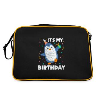 Pinguin Geburtstag - Retro Tasche - Schwarz/Gold - Hinten