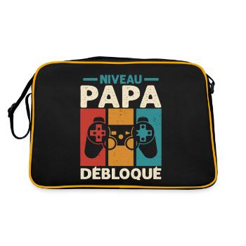 Niveau Papa Débloqué Cadeau Drôle Nouveau Papa - Sac Retro - noir/or - Dos