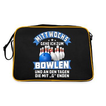 MITTWOCHS GEHE ICH ZUM BOWLEN - Retro Tasche - Schwarz/Gold - Hinten