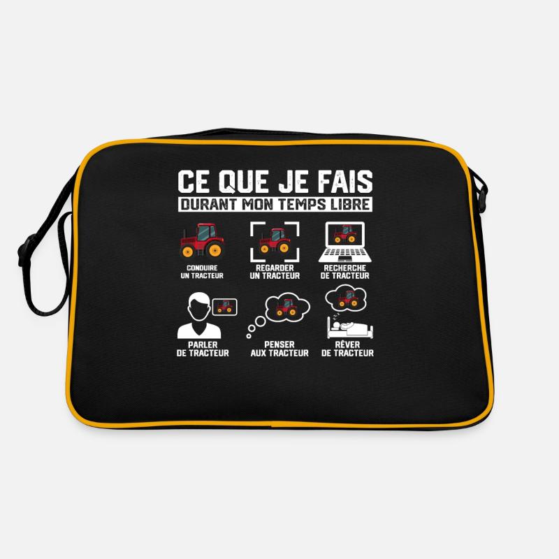 Ce Que Je Fais Pendant Mon Temps Libre Tracteur - Sac Retro - noir/or