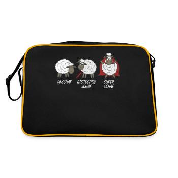 Schäfchen Unschaf Schaf Schafe - Retro Tasche - Schwarz/Gold - Hinten