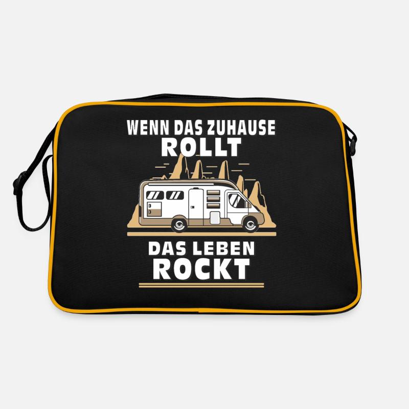 WENN DAS ZUHAUSE ROLLT DAS LEBEN ROCKT - Retro Tasche - Schwarz/Gold