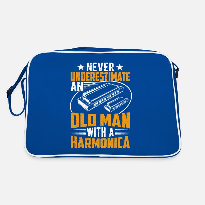 Vieil Homme Avec Un Harmonica Sac Retro