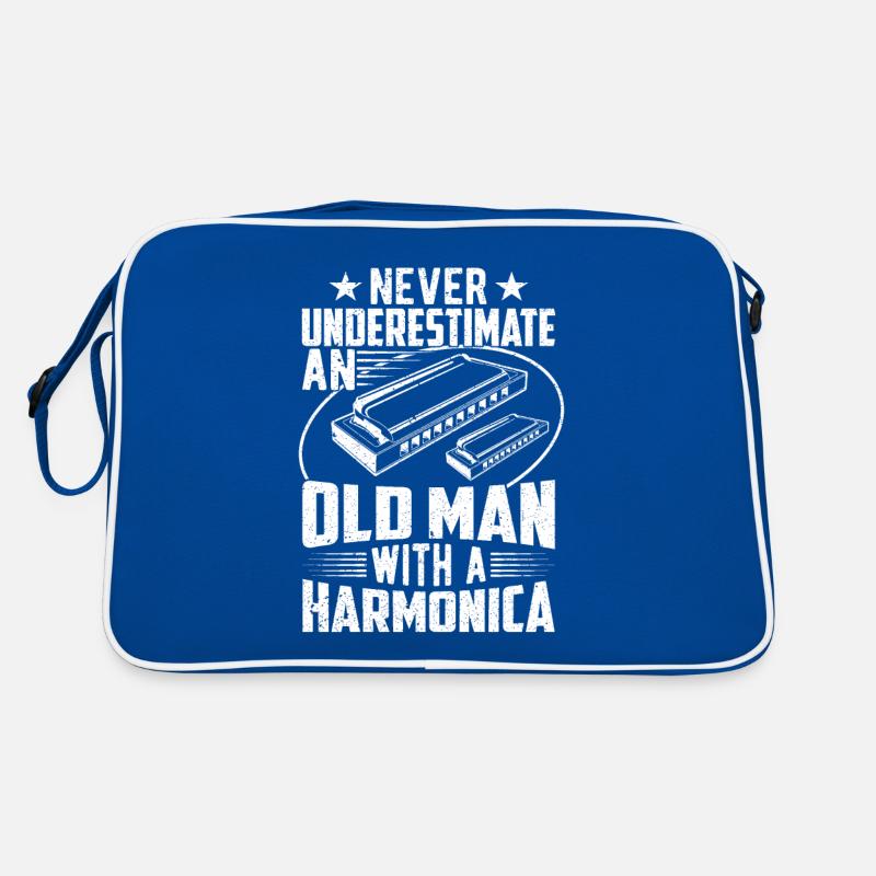 Vieil Homme Avec Un Harmonica Sac Retro