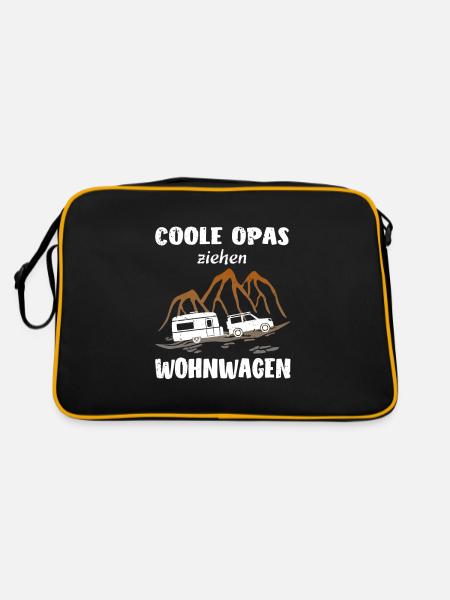 Wohnwagen Opa - Retro Tasche - Schwarz/Gold - Hinten