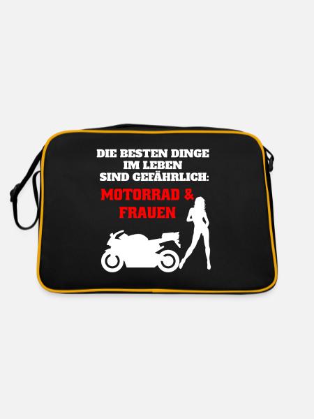 Motorrad Motiv für Biker mit Spruch - lustig - Retro Tasche - Schwarz/Gold - Hinten