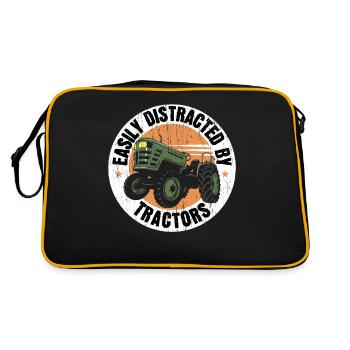 Leicht ablenkbar durch Traktoren Bauernhof Landwir - Retro Tasche - Schwarz/Gold - Hinten