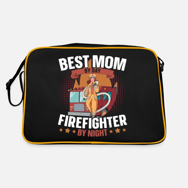 Beste Mutter bei Tag Feuerwehrmann bei Nacht Brand - Retro Tasche - Schwarz/Gold