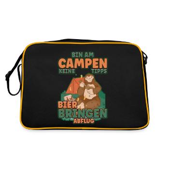 Bin am Campen keine Tipps Bier bringen Abflug Zelt - Retro Tasche - Schwarz/Gold - Hinten