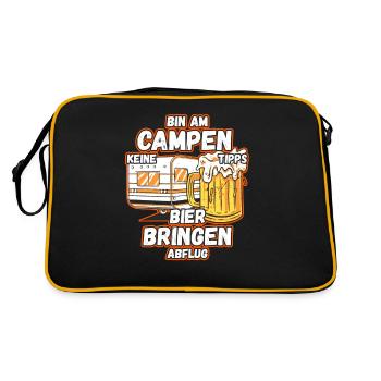 Bin am Campen keine Tipps Bier bringen Abflug Zelt - Retro Tasche - Schwarz/Gold - Hinten