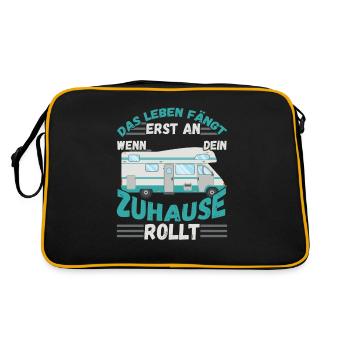 Das Leben fängt er an wenn dein Zuhause Rollt - Retro Tasche - Schwarz/Gold - Hinten