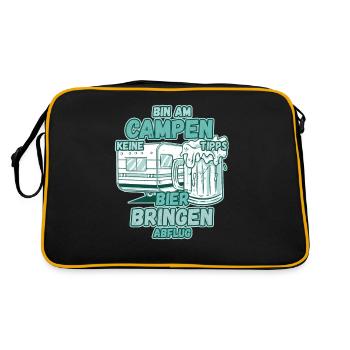 Bin am Campen keine Tipps Bier bringen Abflug Zelt - Retro Tasche - Schwarz/Gold - Hinten