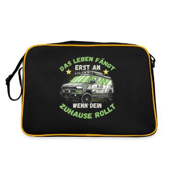 Das Leben fängt er an wenn dein Zuhause Rollt - Retro Tasche - Schwarz/Gold - Hinten