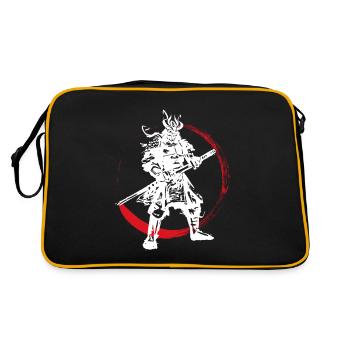 Samurai Japanischer Krieger Blutmond Design - Retro Tasche - Schwarz/Gold - Hinten