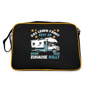 Das Leben fängt er an wenn dein Zuhause Rollt - Retro Tasche - Schwarz/Gold - Hinten