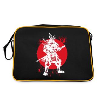Samurai Japanischer Krieger Blutmond Design - Retro Tasche - Schwarz/Gold - Hinten