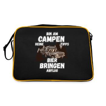 Bin am Campen keine Tipps Bier bringen Abflug Zelt - Retro Tasche - Schwarz/Gold - Hinten