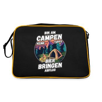 Bin am Campen keine Tipps Bier bringen Abflug Zelt - Retro Tasche - Schwarz/Gold - Hinten