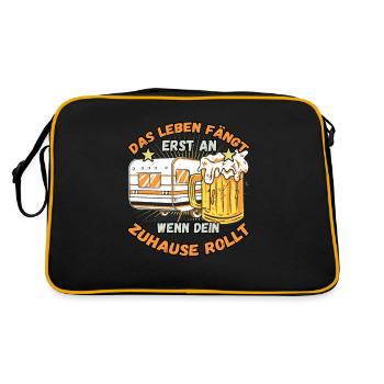Das Leben fängt er an wenn dein Zuhause Rollt - Retro Tasche - Schwarz/Gold - Hinten