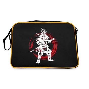 Samurai Japanischer Krieger Blutmond Design - Retro Tasche - Schwarz/Gold - Hinten