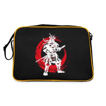 Samurai Japanischer Krieger Blutmond Design - Retro Tasche - Schwarz/Gold - Hinten