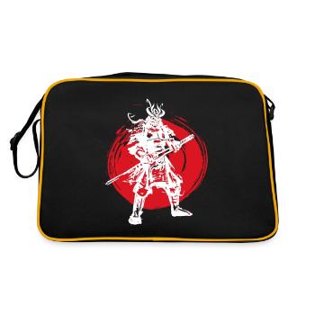Samurai Japanischer Krieger Blutmond Design - Retro Tasche - Schwarz/Gold - Hinten