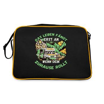 Das Leben fängt er an wenn dein Zuhause Rollt - Retro Tasche - Schwarz/Gold - Hinten
