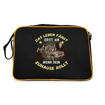 Das Leben fängt er an wenn dein Zuhause Rollt - Retro Tasche - Schwarz/Gold - Hinten