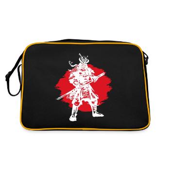 Samurai Japanischer Krieger Blutmond Design - Retro Tasche - Schwarz/Gold - Hinten