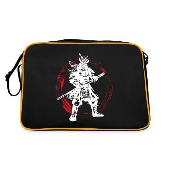 Samurai Japanischer Krieger Blutmond Design - Retro Tasche - Schwarz/Gold - Hinten