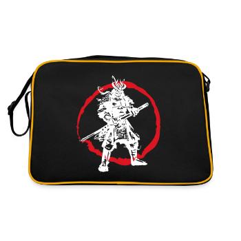 Samurai Japanischer Krieger Blutmond Design - Retro Tasche - Schwarz/Gold - Hinten